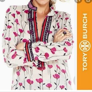 Tory Burch Floral Pink and White Women's Top